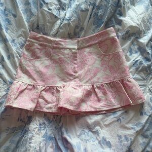 Amanda Uprichard Pink Floral Textured Ruffle Mini Skirt